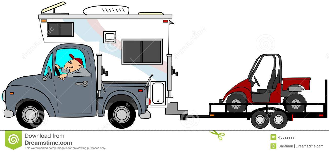 This Illustration Depicts A Man Driving A Truck And Camper Pulling A