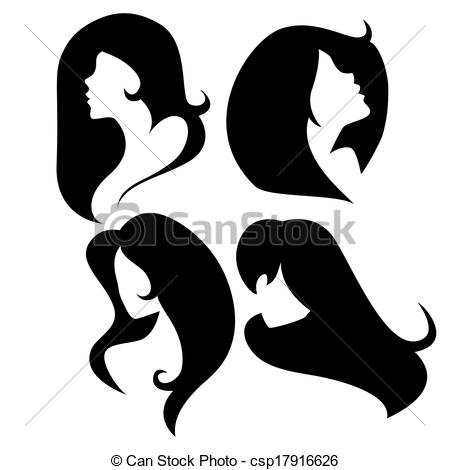 Vector Illustration Of Vector Set Of Female Cameo Silhouettes Isolated