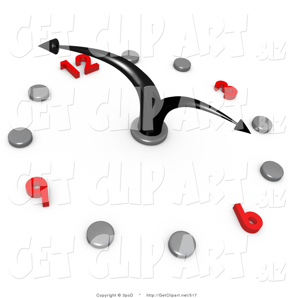 3d Clip Art Of A White Office Wall Clock With Bending Black Hands