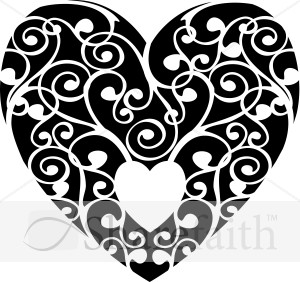 Black And White Swirls Heart   Valentines Day Clipart