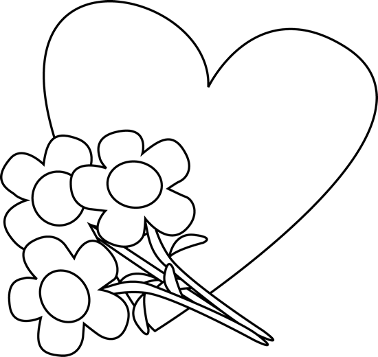 Black And White Valentine S Day Heart And Flowers   Black And White