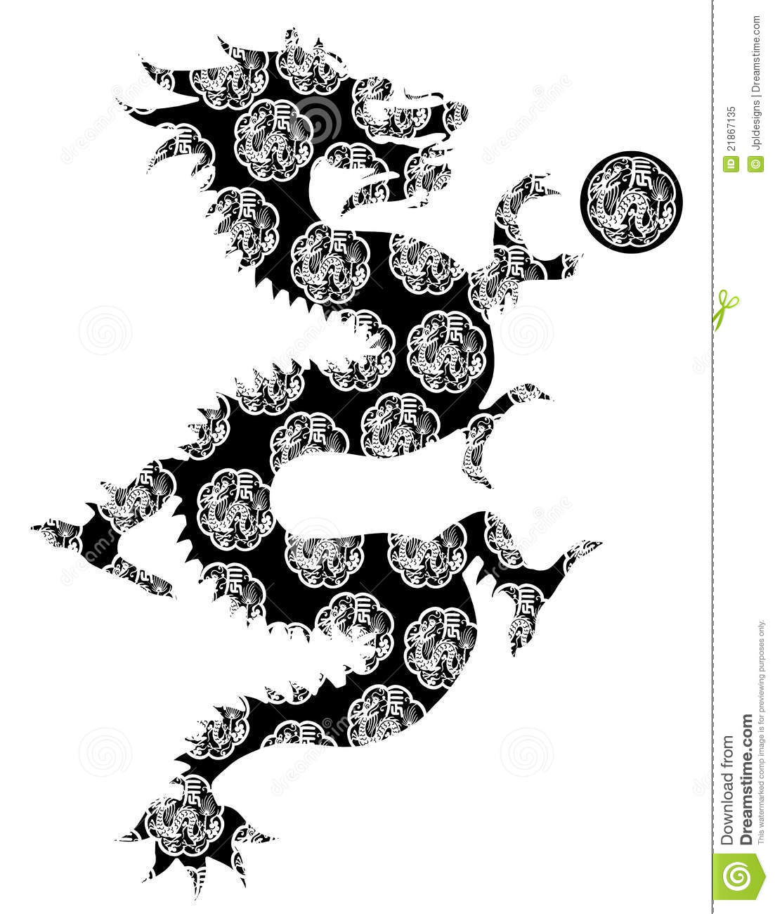 Chinese Dragon Abstract Black And White Clip Art Isolated On White