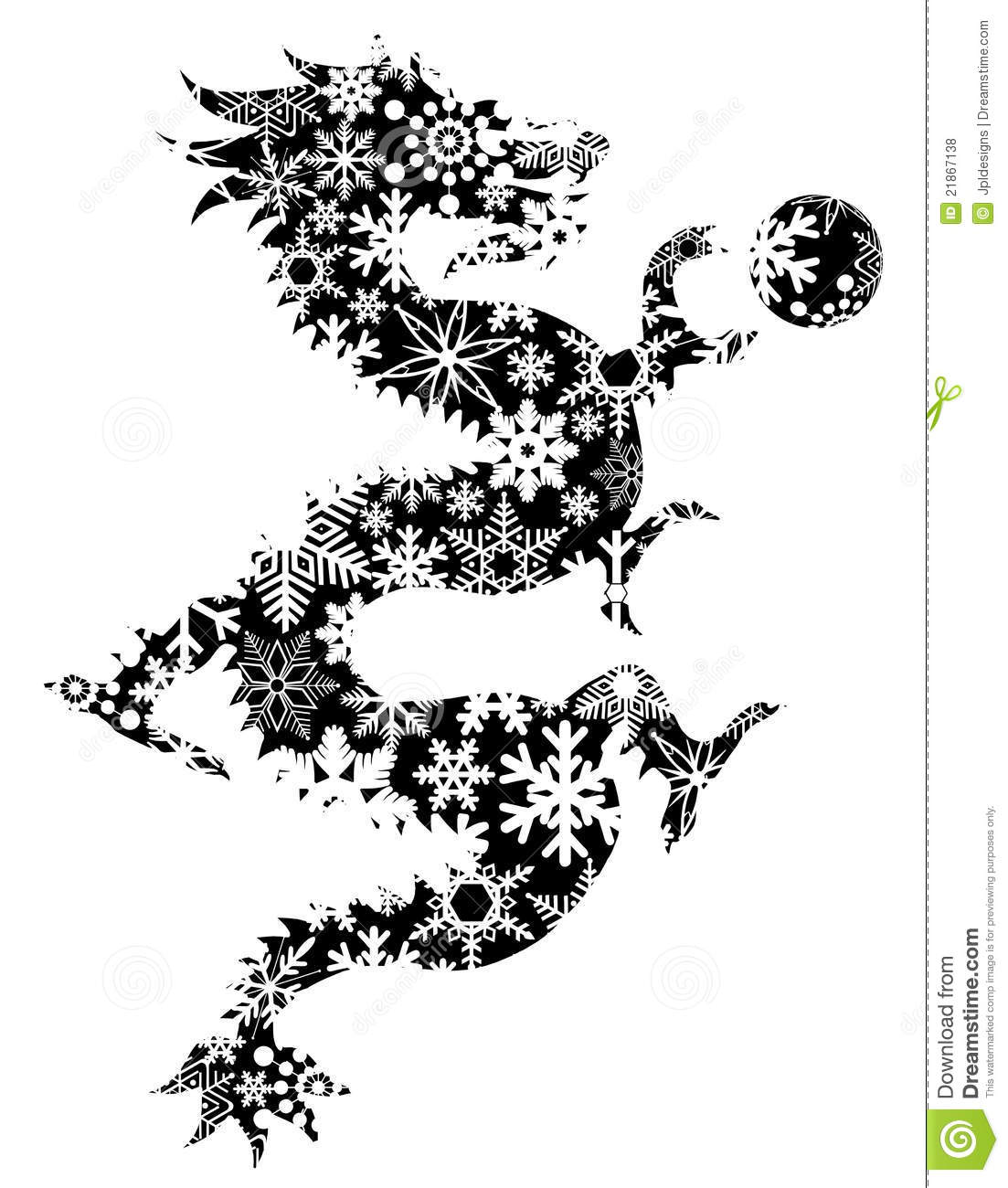Chinese Dragon Snowflakes Black And White Clip Art Royalty Free Stock