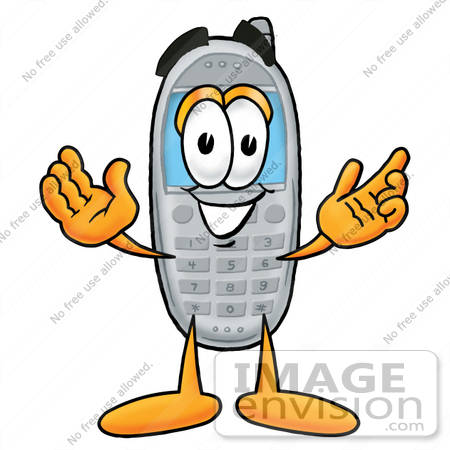 Clip Art Graphic Of A Gray Cell Phone Cartoon Character With Welcoming