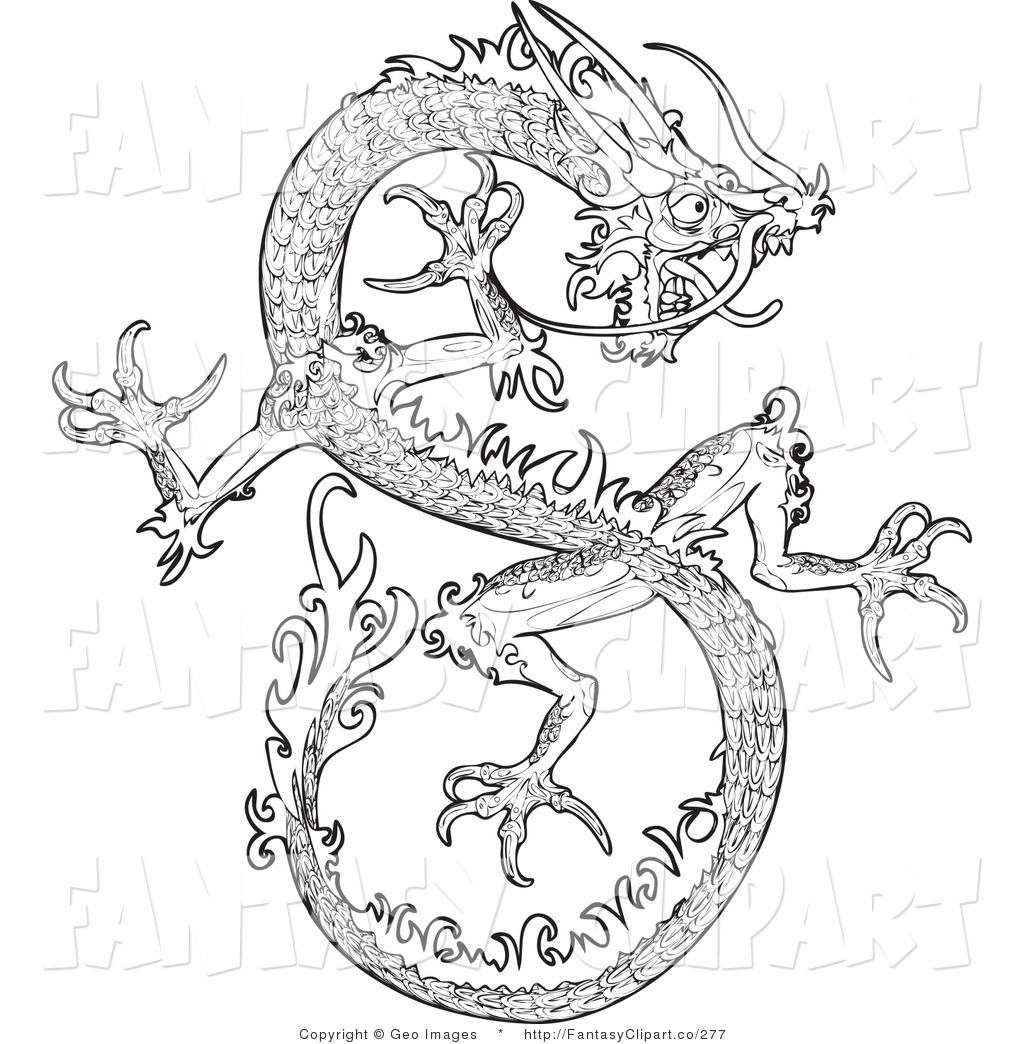 Clip Art Of A Black And White Fierce Chinese Dragon By Geo Images