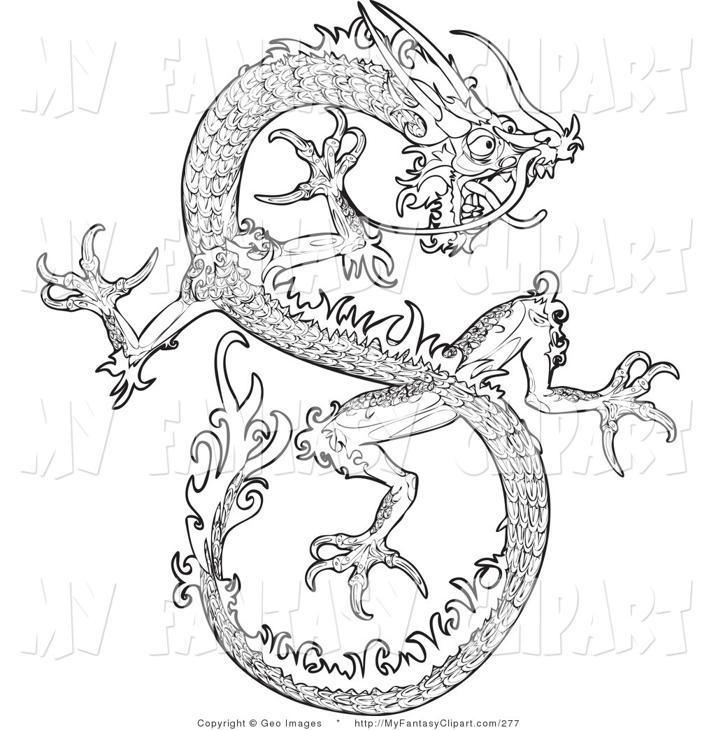 Clip Art Of A Chinese Dragon In Black And White By Geo Images    277