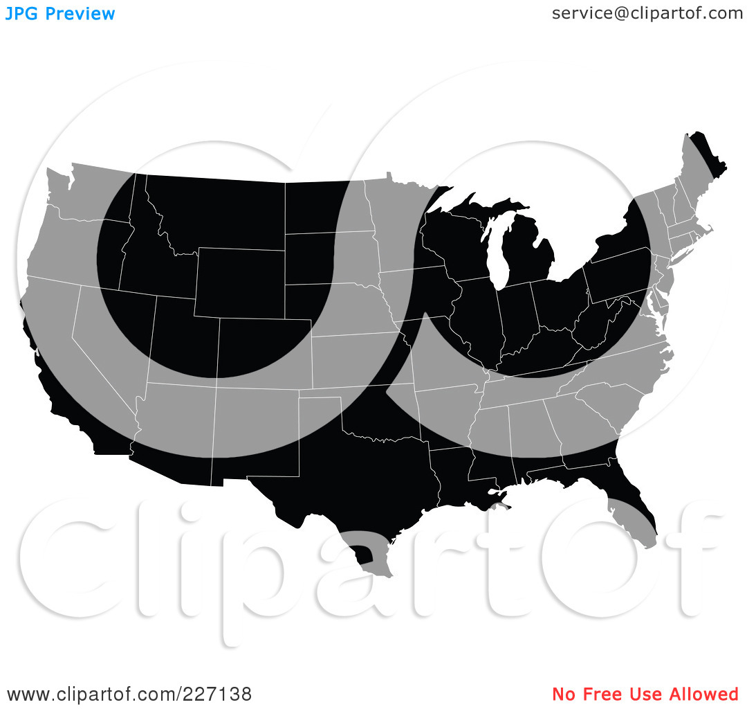 Clipart Illustration Of A Black Map Of The Contiguous United States