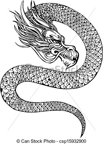Clipart Of Chinese Dragon   Oriental Legless Dragon Black And White