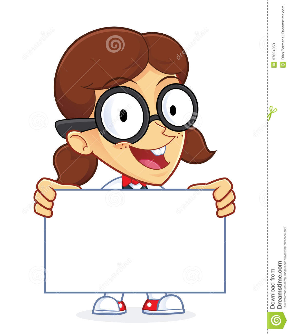 Clipart Picture Of A Girl Geek Cartoon Character Holding A Sign 