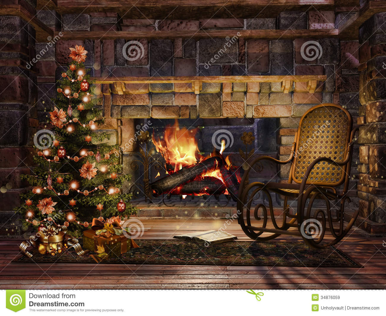 Cottage Room With A Christmas Tree Royalty Free Stock Images   Image    