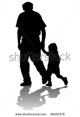 Drawing Grandfather And Granddaughter For A Walk  Silhouette On White    
