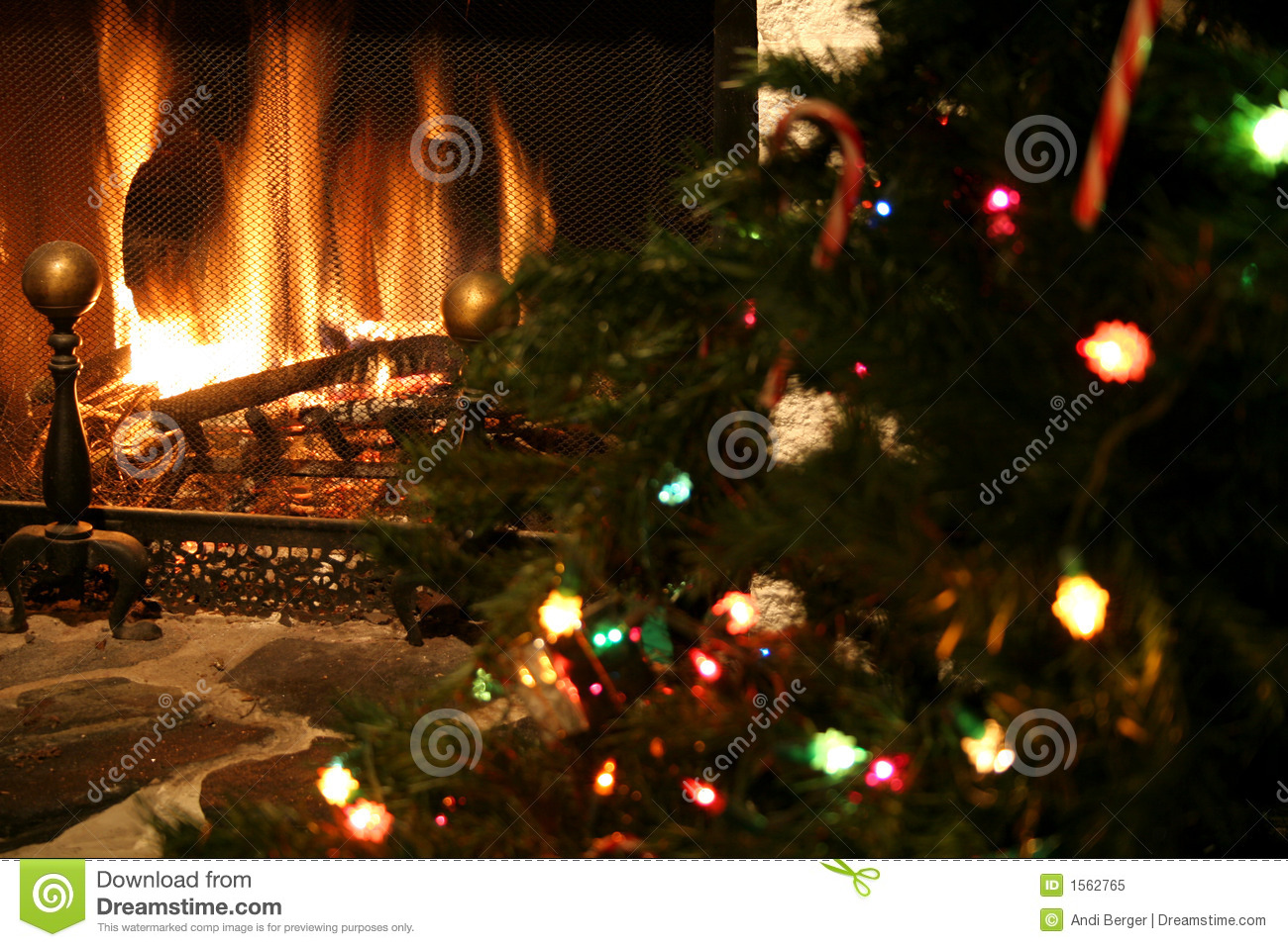 Fireplace   Christmas Tree Royalty Free Stock Photo   Image  1562765