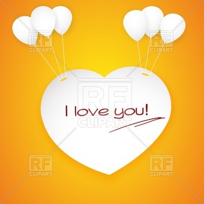 Heart Shaped Paper Banner Flying On Balloons Download Royalty Free
