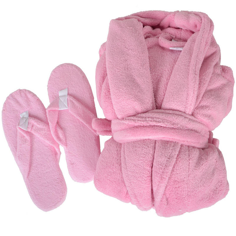 Ladies Luxury Bathrobe Dressing Gown Robe   Slippers Set Pink Preview