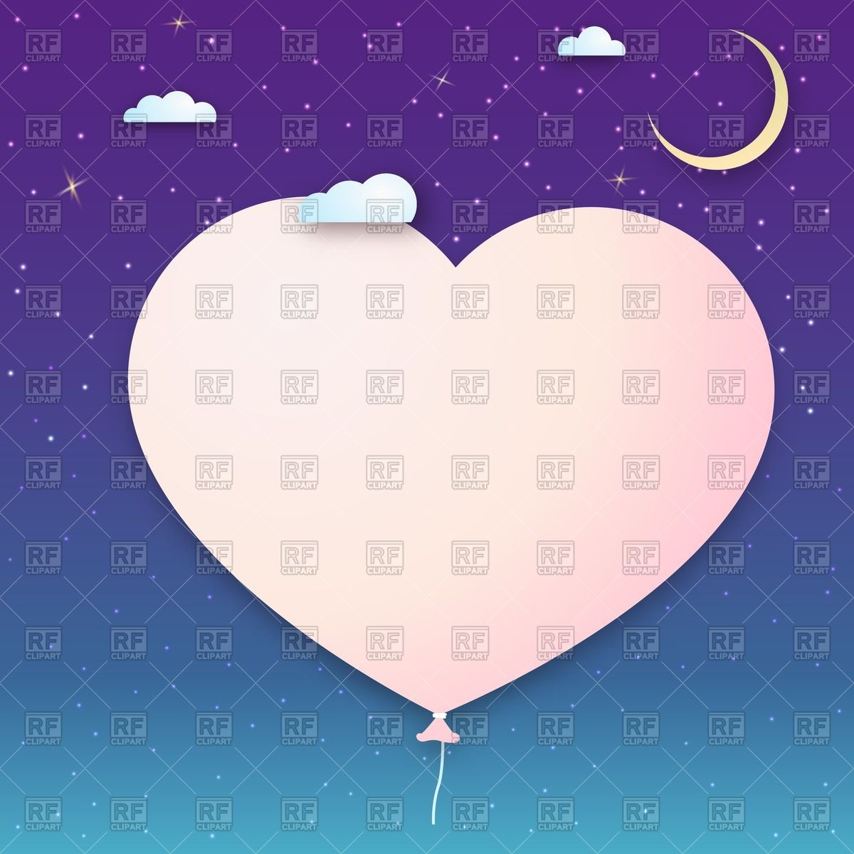 Paper Heart Shaped Balloon In The Night Sky With Clouds Stars And