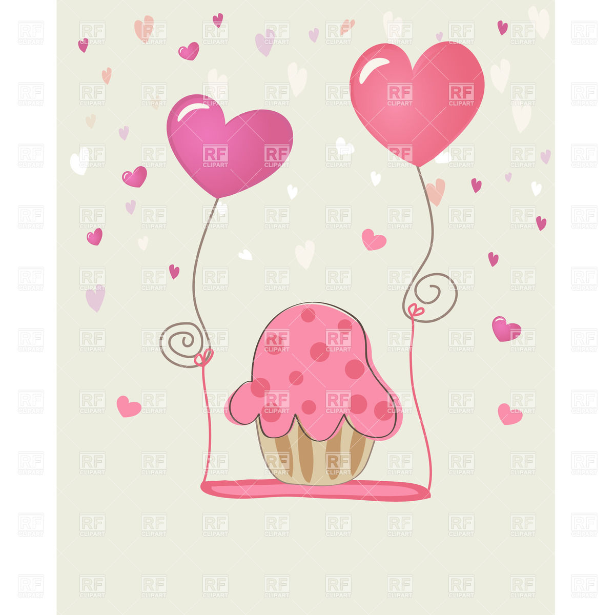 Pink Festive Cupcake With Heart Shaped Balloons On Romantic Background