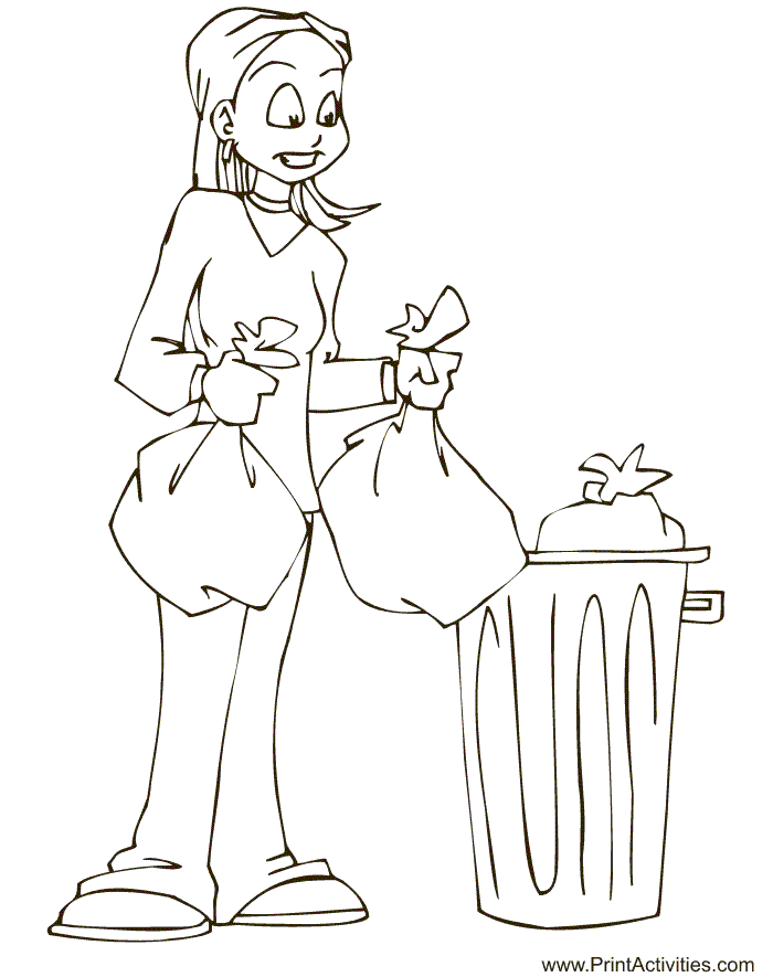 Take Out The Trash Colouring Pages