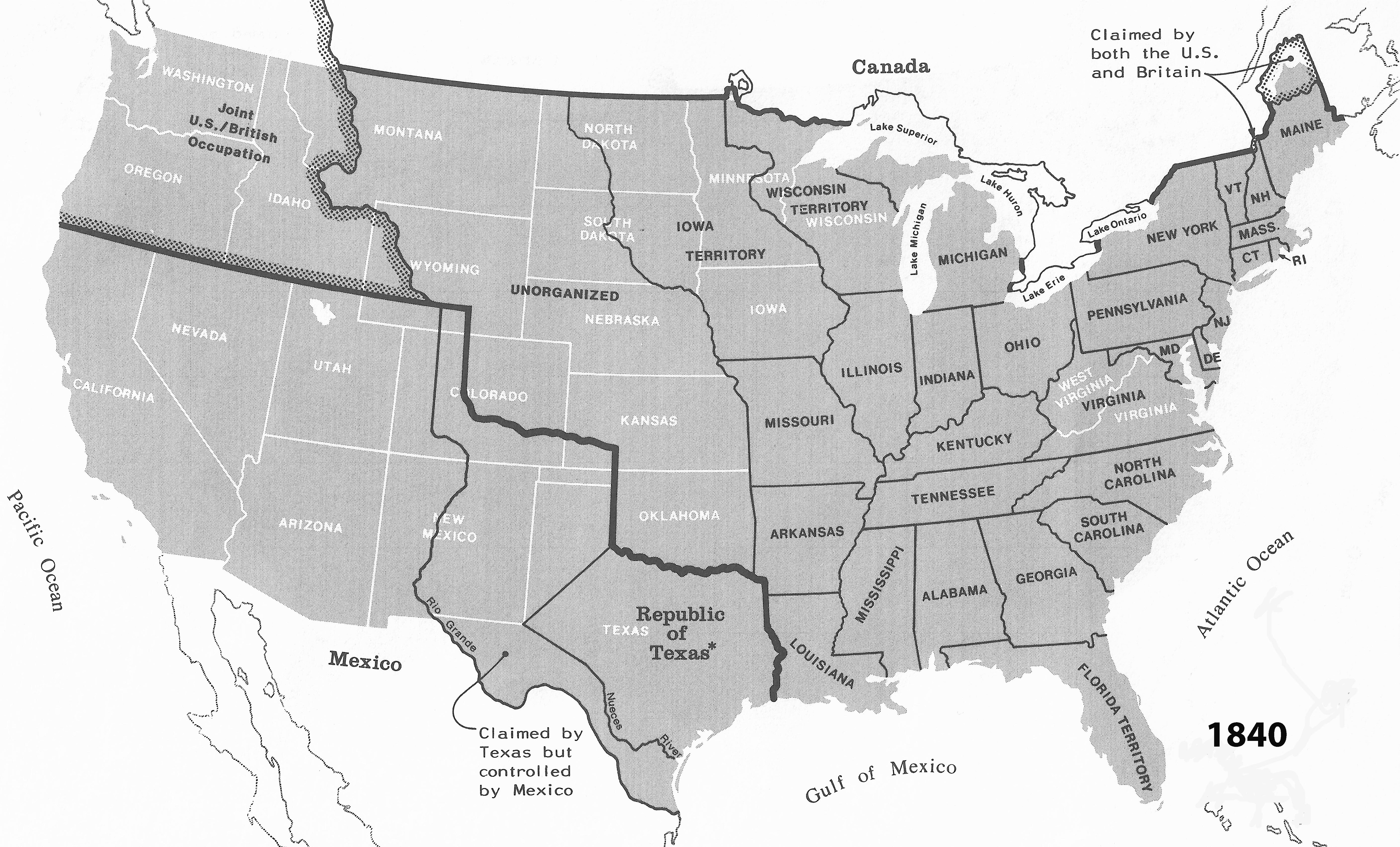 Us Maps With States Black And White 1840 Map Of The United States