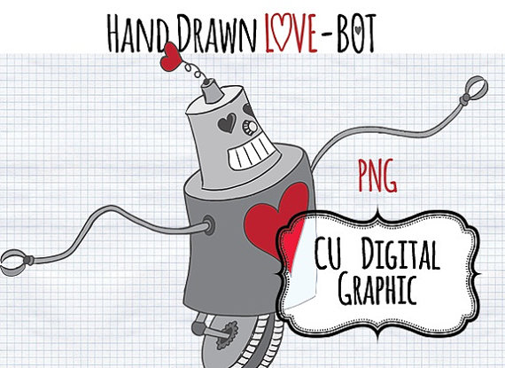 Valentine S Digital Clipart  Love Robot Instant Download Cu