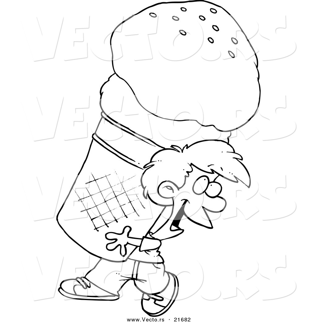 Vector Of A Cartoon Boy Carrying A Huge Ice Cream Cone   Outlined