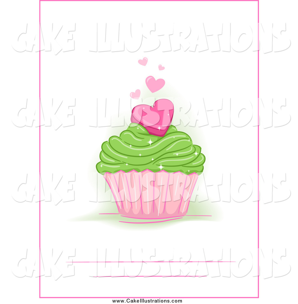Vector Of A Party Invitation With A Heart Cupcake With A Pink Border