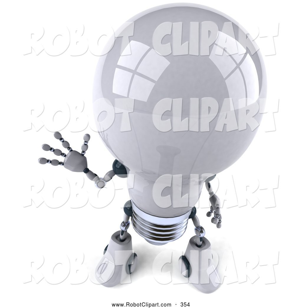 3d Clipart Of A 3d Robotic Lightbulb Character Waving Hello By Julos