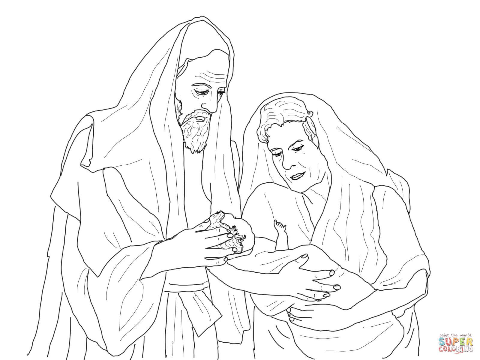 Abraham Sarah And Their Newborn Son Isaac Coloring Page
