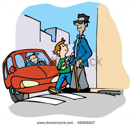 Boy Helps A Blind Man To Cross The Street Stock Vector Illustration