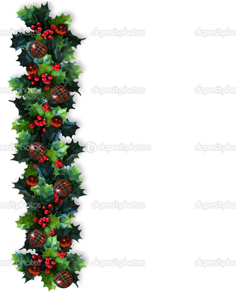 Christmas Border Holly Garland Stock Image