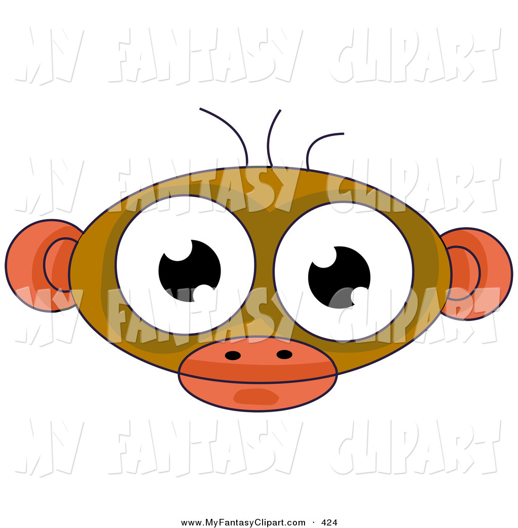 Clip Art Of A Cute Alien Face Resembling Monkey With Large Eyes