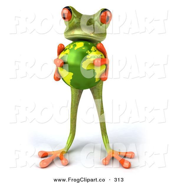 Clip Art Of A Cute Green Tree Frog Holding The Planet In His Hands By