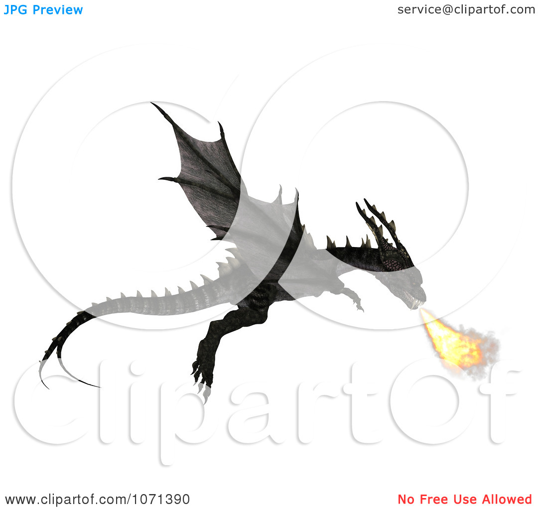 Clipart 3d Fantasy Black Fire Breathing Forktail Dragon 2   Royalty