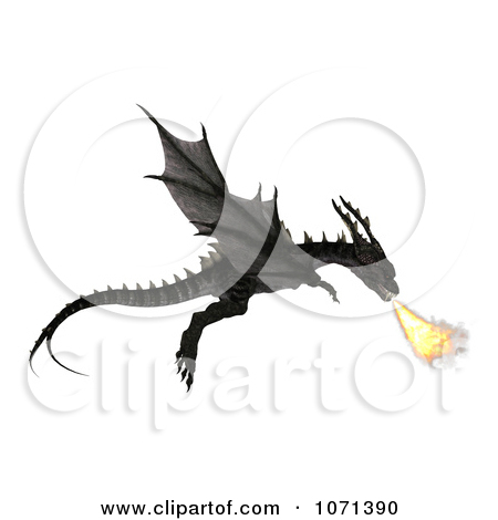 Clipart 3d Fantasy Black Fire Breathing Forktail Dragon 2   Royalty    