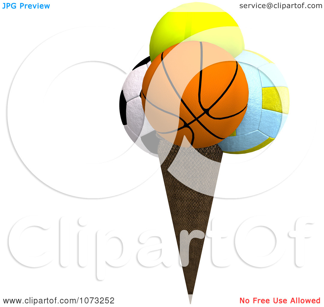 Clipart 3d Sports Balls Ice Cream Cone 2   Royalty Free Cgi