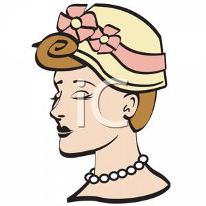 Clipart Image Of A Woman With An Updo Wearing A Pearl Necklace And A    