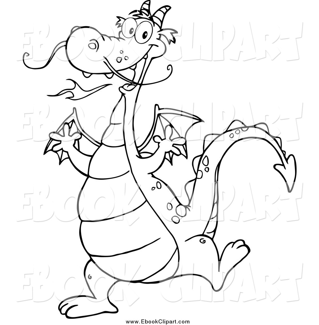 Clipart Of A Fire Breathing Dragon Black And White Woodcut Royalty