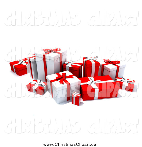 Clipart Vector Of A 3d Group Of Various Gift Boxes Wrapped In Red And