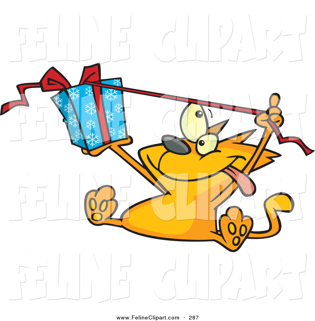 Feline Clip Art Of A Spoiled Orange Cat Sitting And Pulling The Ribbon