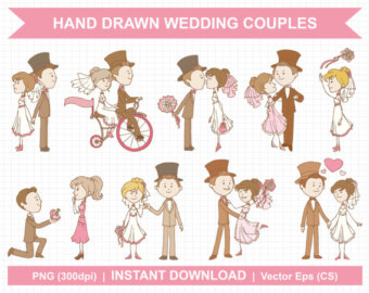 Hand Drawn   Vintage Wedding Couple  Part 2    Digital Clipart