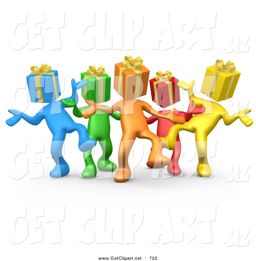 Larger Preview  Clip Art Of A 3d Group Of Colorful People With Present