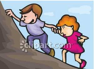Little Boy Helping A Girl Hike   Royalty Free Clipart Picture