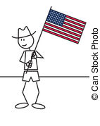 Stick Figure Usa Flag   Illustration Of A Boy With A Flag Of
