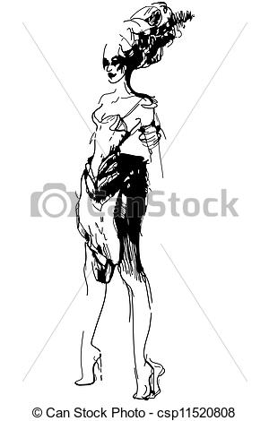 Vector Clipart Of Sketch Slip Of A Girl With An Updo   A Sketch Slip    