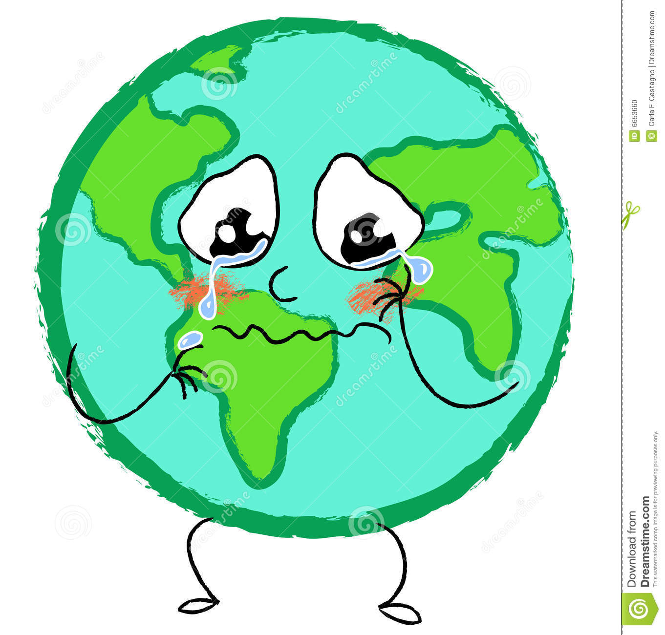 Vector Illustration Of A Stylized Desperate Earth With A Crying Face