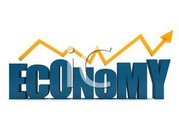 3d Economy Text With An Arrow Showing A Rise   Royalty Free Clip Art