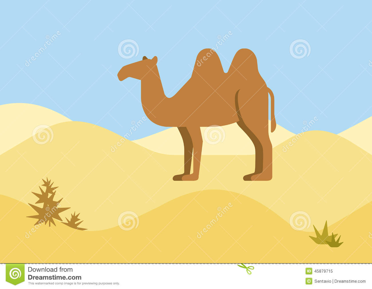 Camel Desert Habitat Background Flat Design Cartoon Vector Wild    
