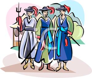 Cartoon Of Three Korean Soldiers   Royalty Free Clipart Picture