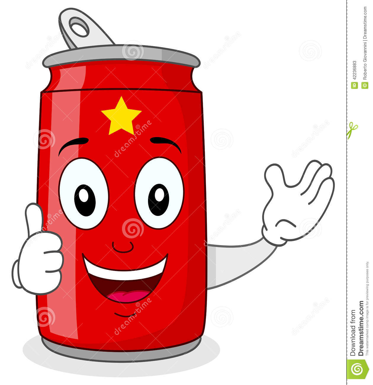 Cheerful Cartoon Red Soda Or Soft Drink Can Character Smiling With    