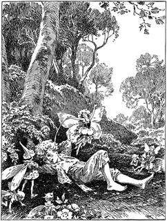 Fairy Tickling Boy Sleeping In Woods   Clipart Etc