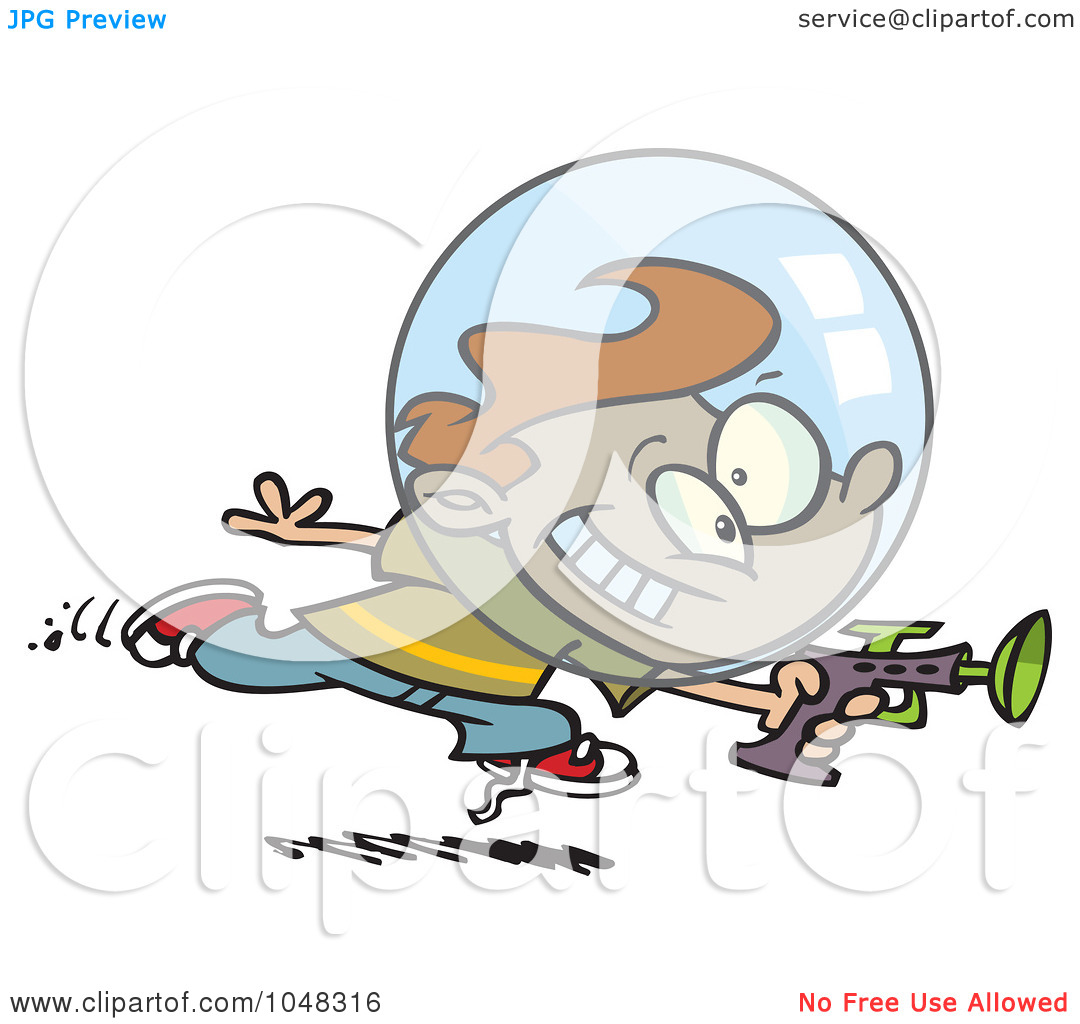 Free  Rf  Clip Art Illustration Of A Cartoon Space Boy Using A Ray Gun